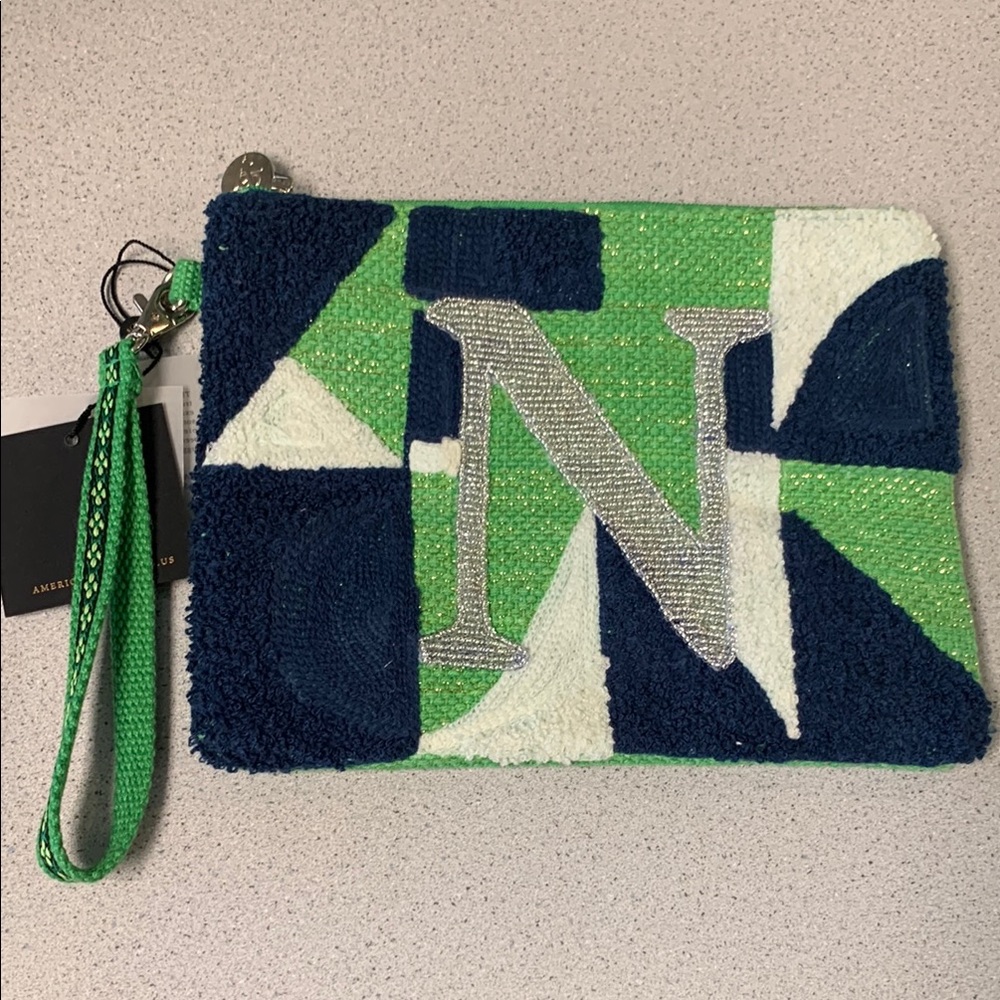 America & Beyond clutch qvc new beaded recycled jute handmade India initial N